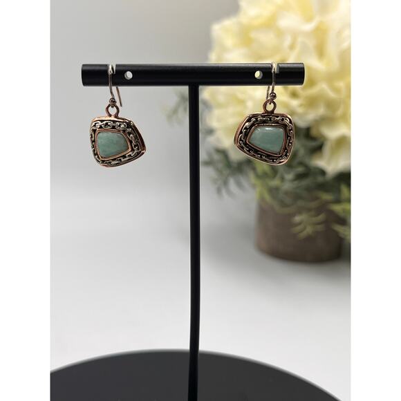 Barse Signed Sterling Silver Bronze Ornate and Turquoise Dangle Earrings - Picture 6 of 7